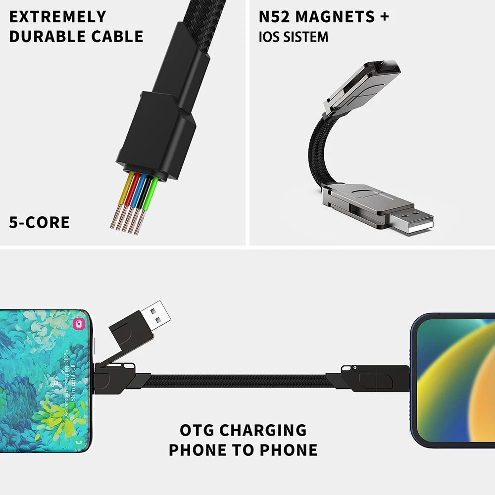 AAVGH 4 in 1 Multi Charging Cable Short Fast Charger Keyring Multi Connectors Cable USB A/C to Type C Charger Cord