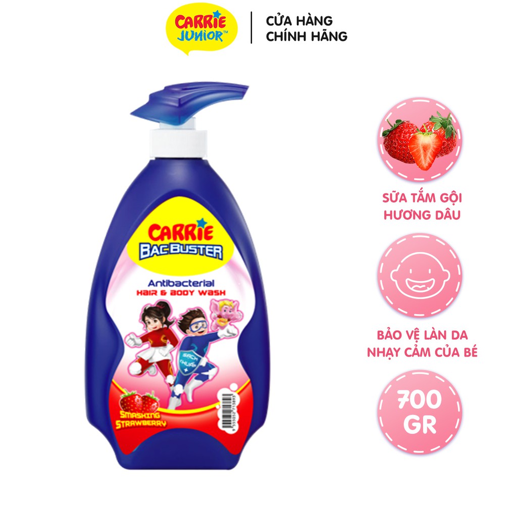 (TẶNG GẤU) Sữa Tắm Gội Sạch Khuẩn Carrie Junior 700g