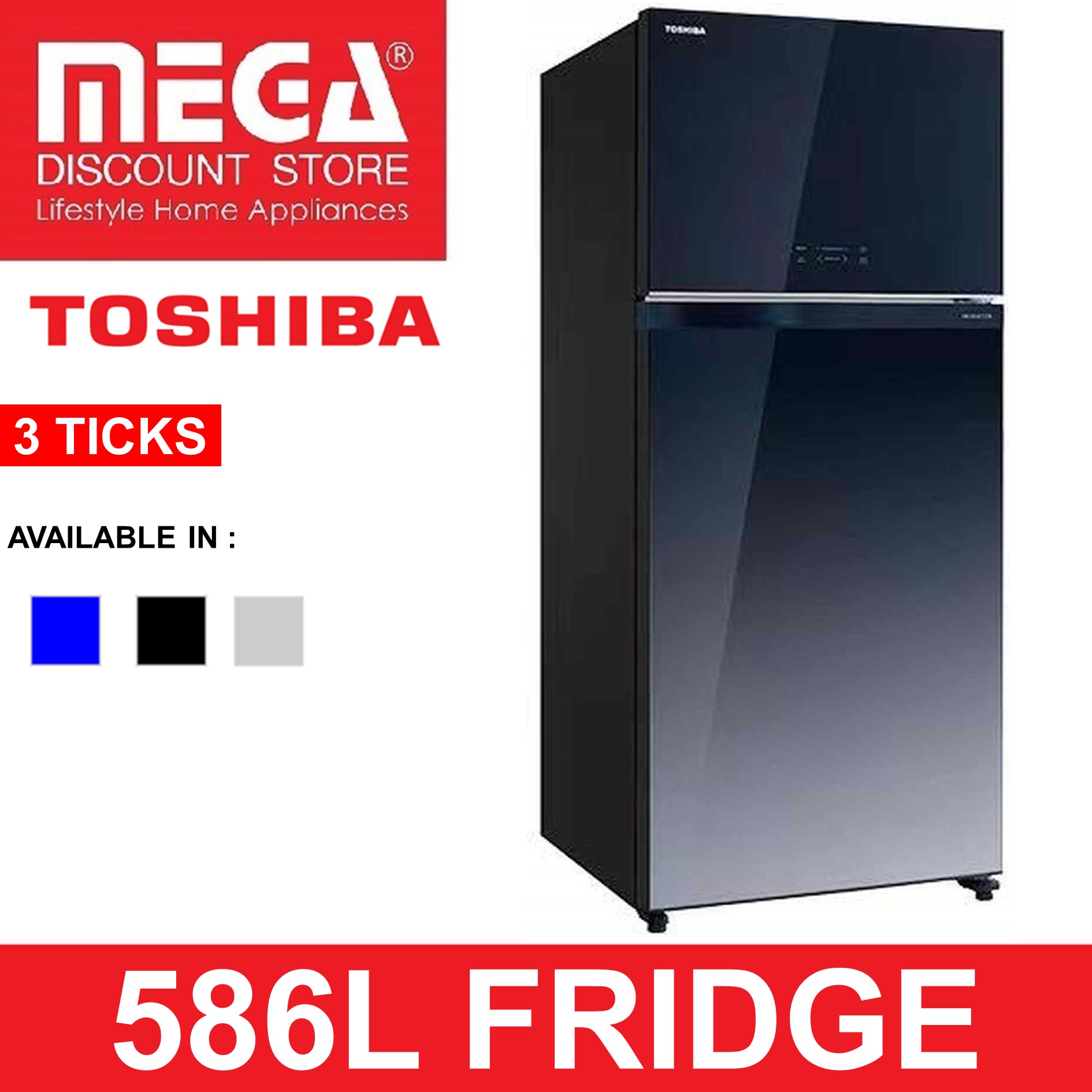 TOSHIBA GR-AG66SA 586L 2-DOOR FRIDGE (3 TICKS) (GR-AG66SA(GG)/ GR