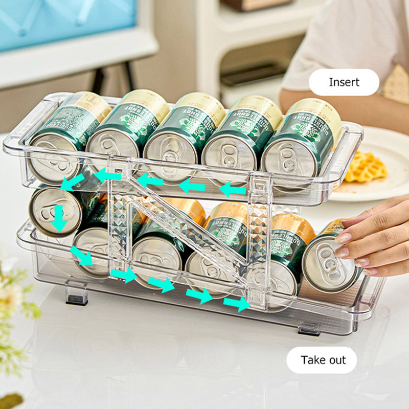 Retractable beverage storage box, automatic filling, transparent double-layer can storage rack, refrigerator Coke storage box
