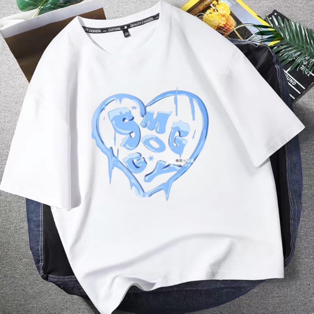 SWELEE at0167 Áo thun nam nữ cotton form rộng tay lỡ unisex hình in chữ lộn xộn