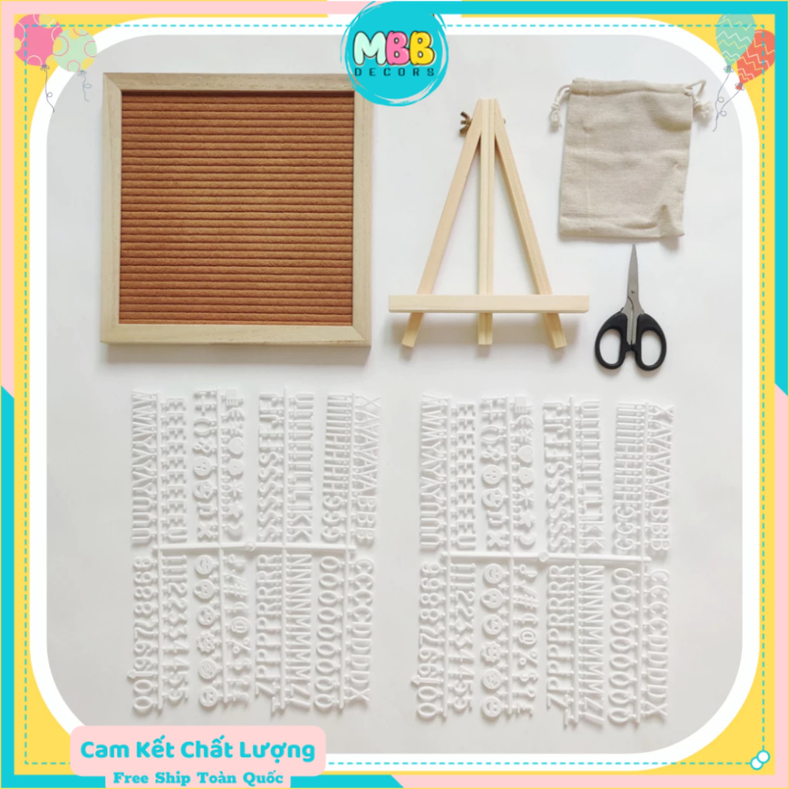 Phụ kiện sinh nhật, bảng gỗ size 25x25cm kèm chữ, số , kí tự trang trí sinh nhật , trang trí nhà cửa tiệc tùng mbbdecor