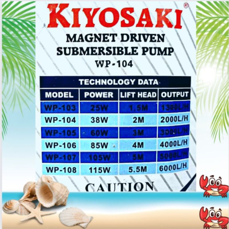 Pompa kolam hidroponik Aquarium KIYOSAKI WP 104 Submersible Pump