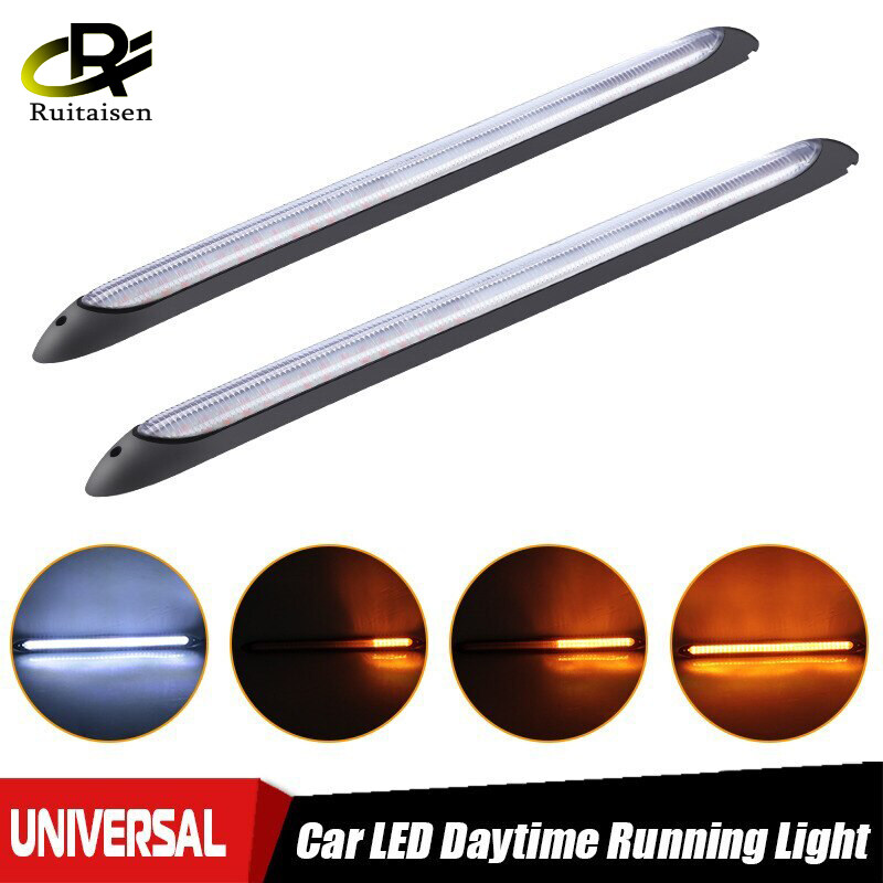 Đèn LED Chạy Ban Ngày Cho Xe Ô Tô, Dải Đèn Pha Chống Nước Quét, Tín Hiệu Rẽ Màu Vàng Dòng Chảy Tuần Tự Trắng DRL Ánh Sáng
