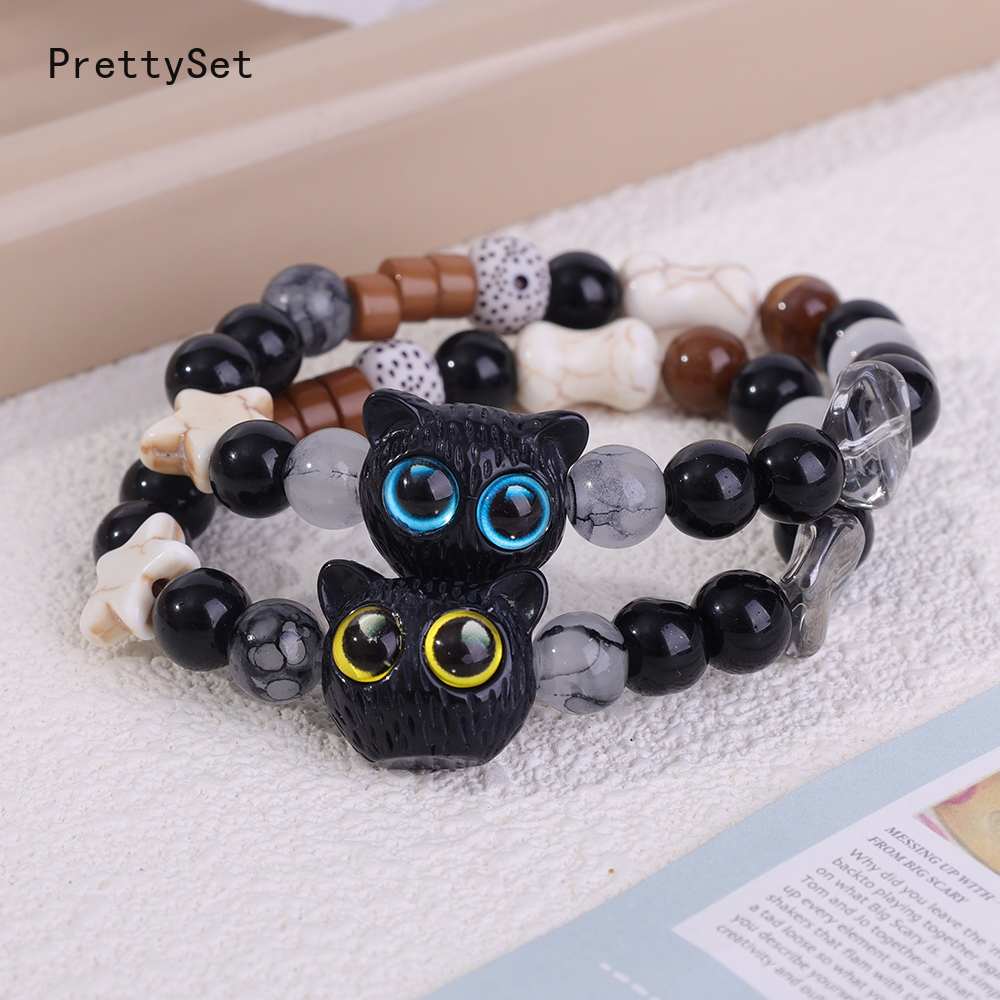 2Pcs Cute Little Cat Couple Bracelets for Women Handmade Chain Good Luck Bracelet Jewelry Accessories Best Friends Gifts