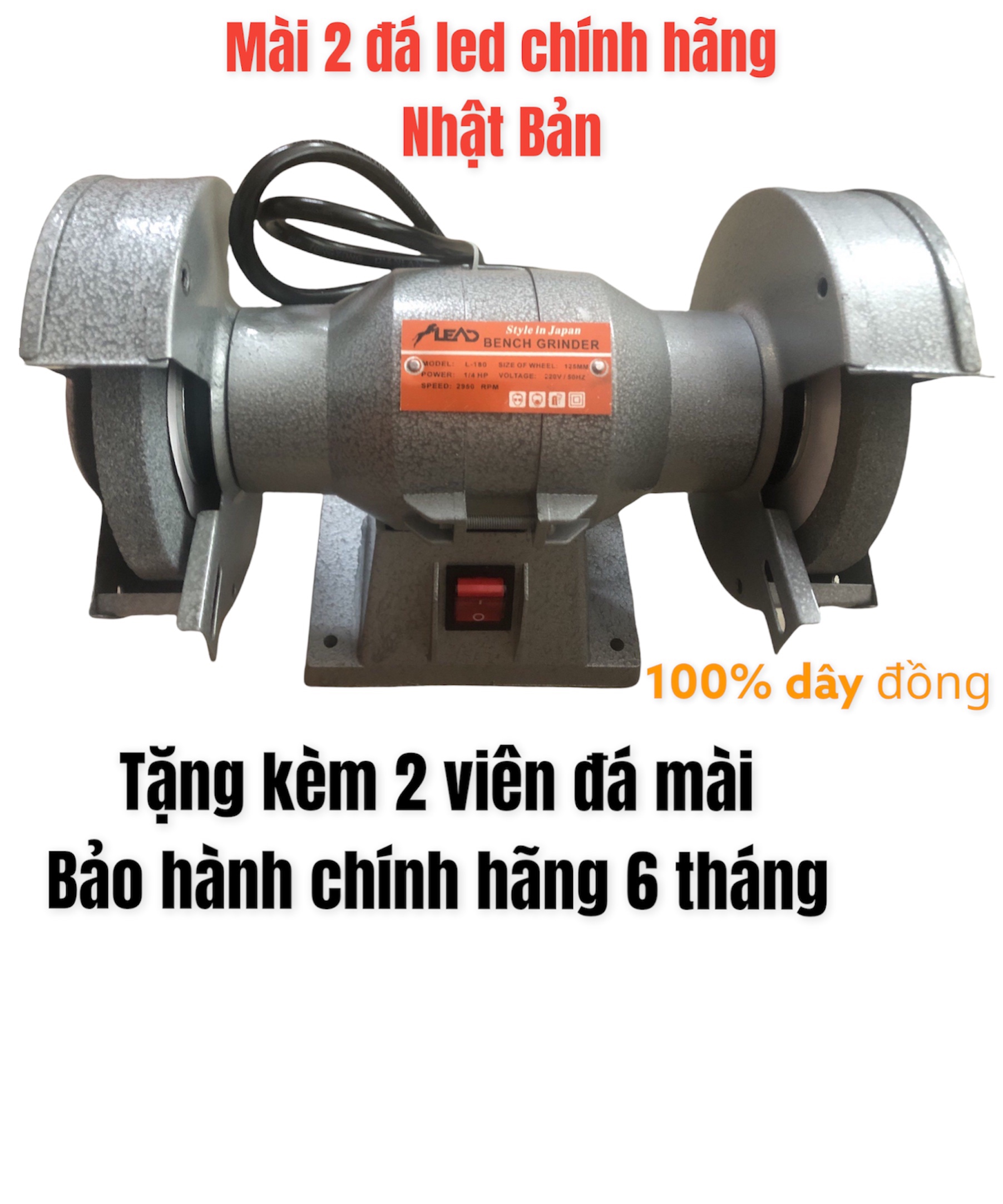 Mài mài bàn 2 đá 5inch lead-máy mài dao, kéo, mũi khoan... ,máy 1/4hp dùng đá 125mm có tấm chắn bảo vệ-bảo hành 6 tháng