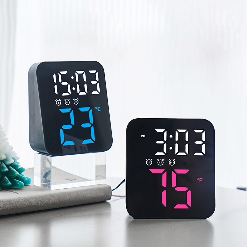 YONUO Electronic clock Creative temperature clock simple LED three sets of alarm clock porch wall clock multi-scene practical clock