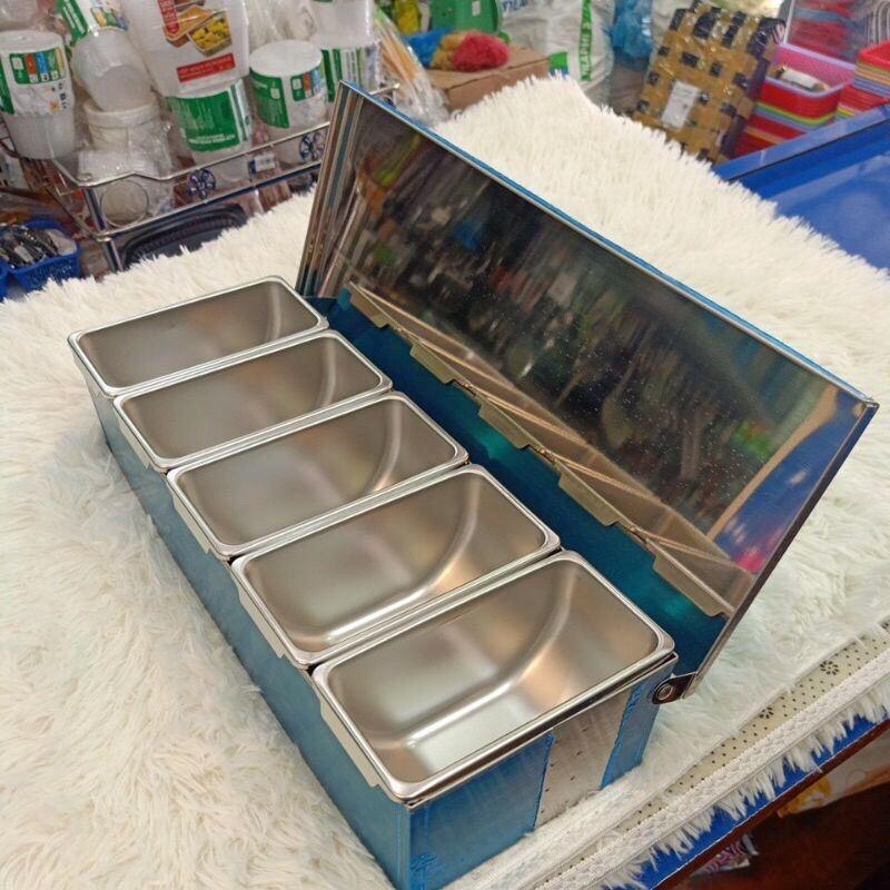 Khay Topping Inox 3-4-5-6 Ngăn, Khay Đựng Gia Vị, Đựng Thạch Trà Sữa ( Hộp Dài ) Inox Sáng Bóng, Tiết Kiệm Diện Tích | MTA-MART