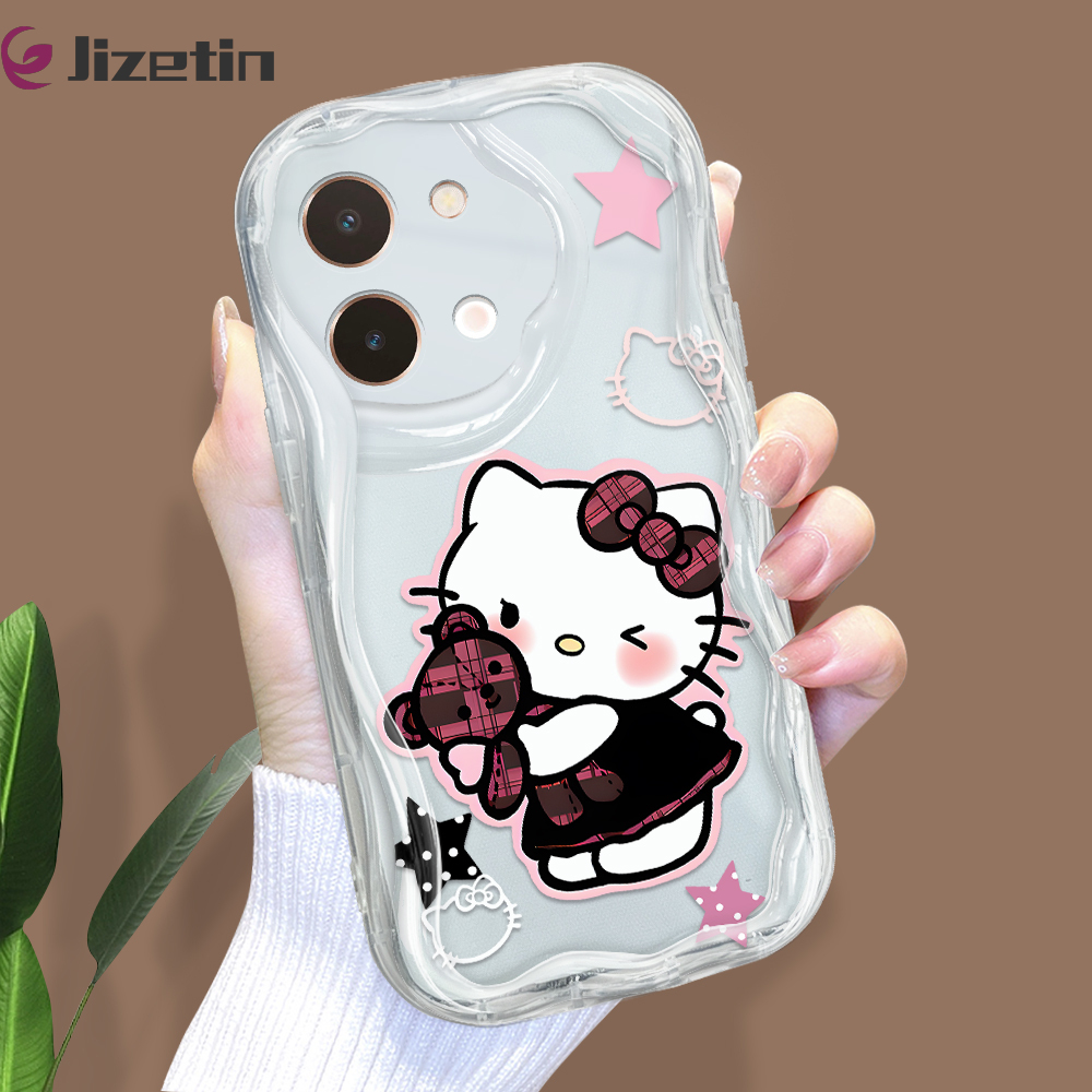 Jizetin for Vivo Y28 4G Back Cover Sweet Cool KT Cat Cream Wavy Edge Soft Silicone Phone Case.
