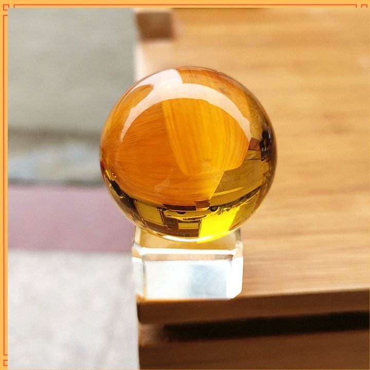 8cm Crystal Feng Shui ball gold color table ornaments