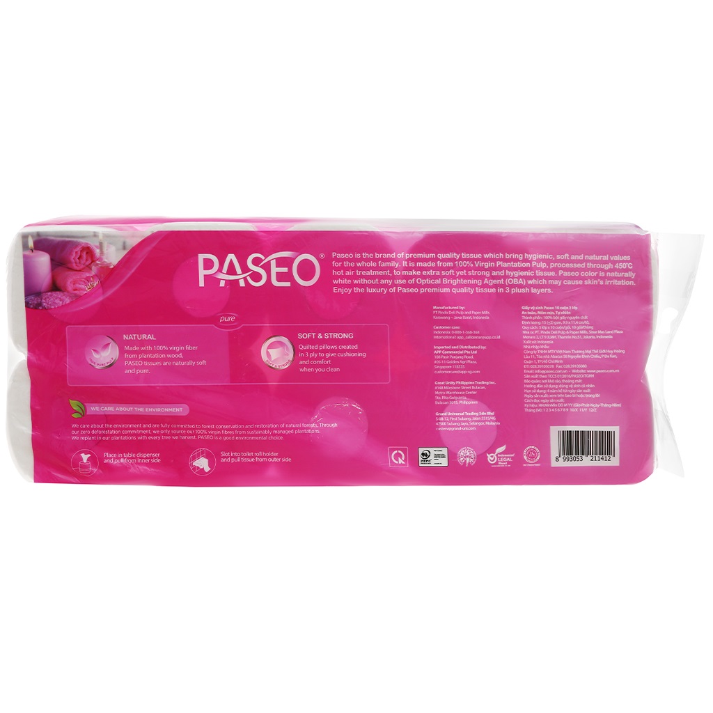 Combo 4 lốc Giấy vệ sinh Paseo 10 cuộn 3 lớp