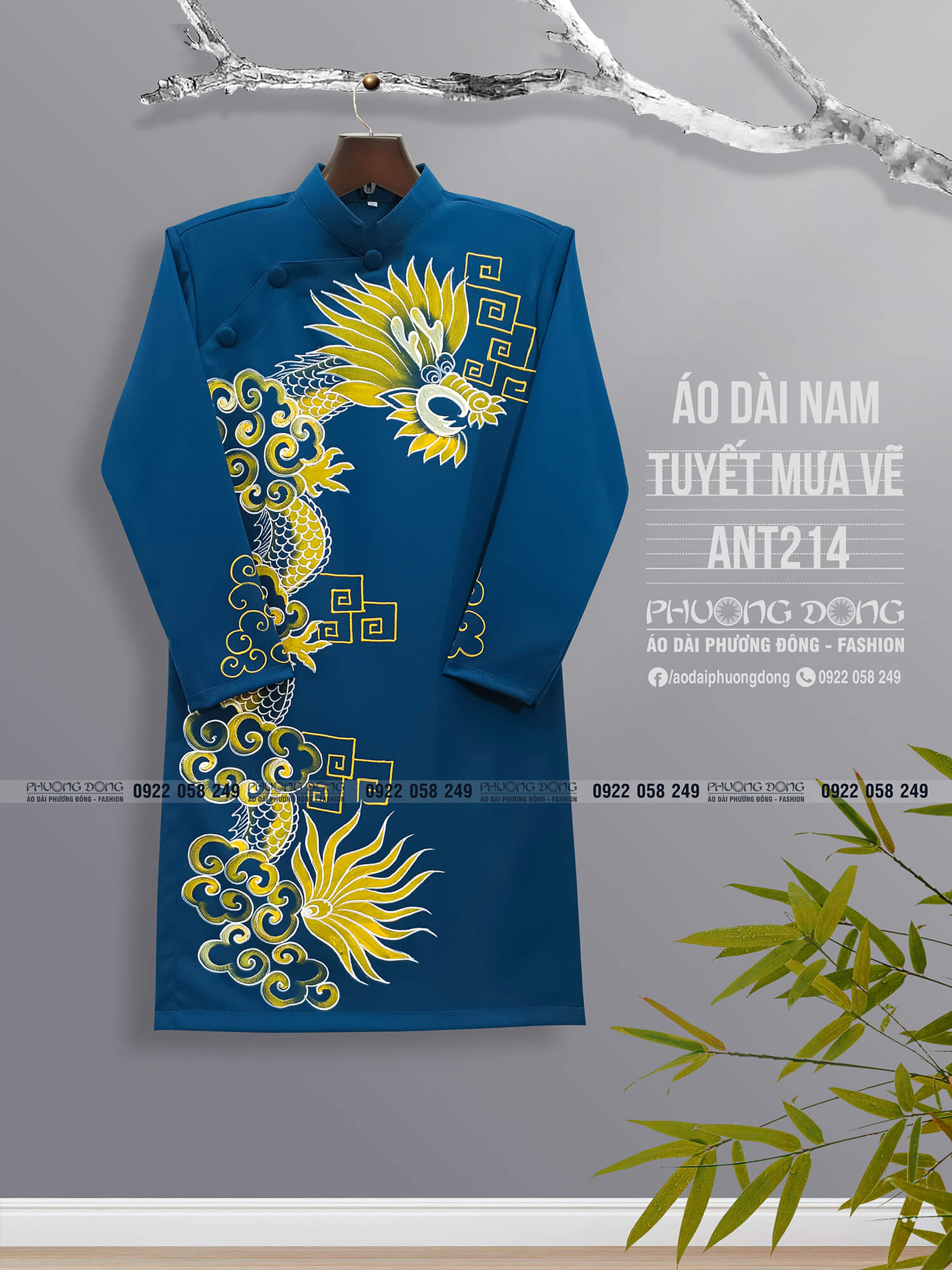 Áo Dài Cách Tân Nam - Lịch Lãm Và Lãng Tử Vải Tuyết Mưa Dày Nhưng Mềm Phom Vest Đứng Đĩnh Đạc - Vẽ Tay Màu Acrylic Nghệ Thuật Bền Và Đẹp ANT214