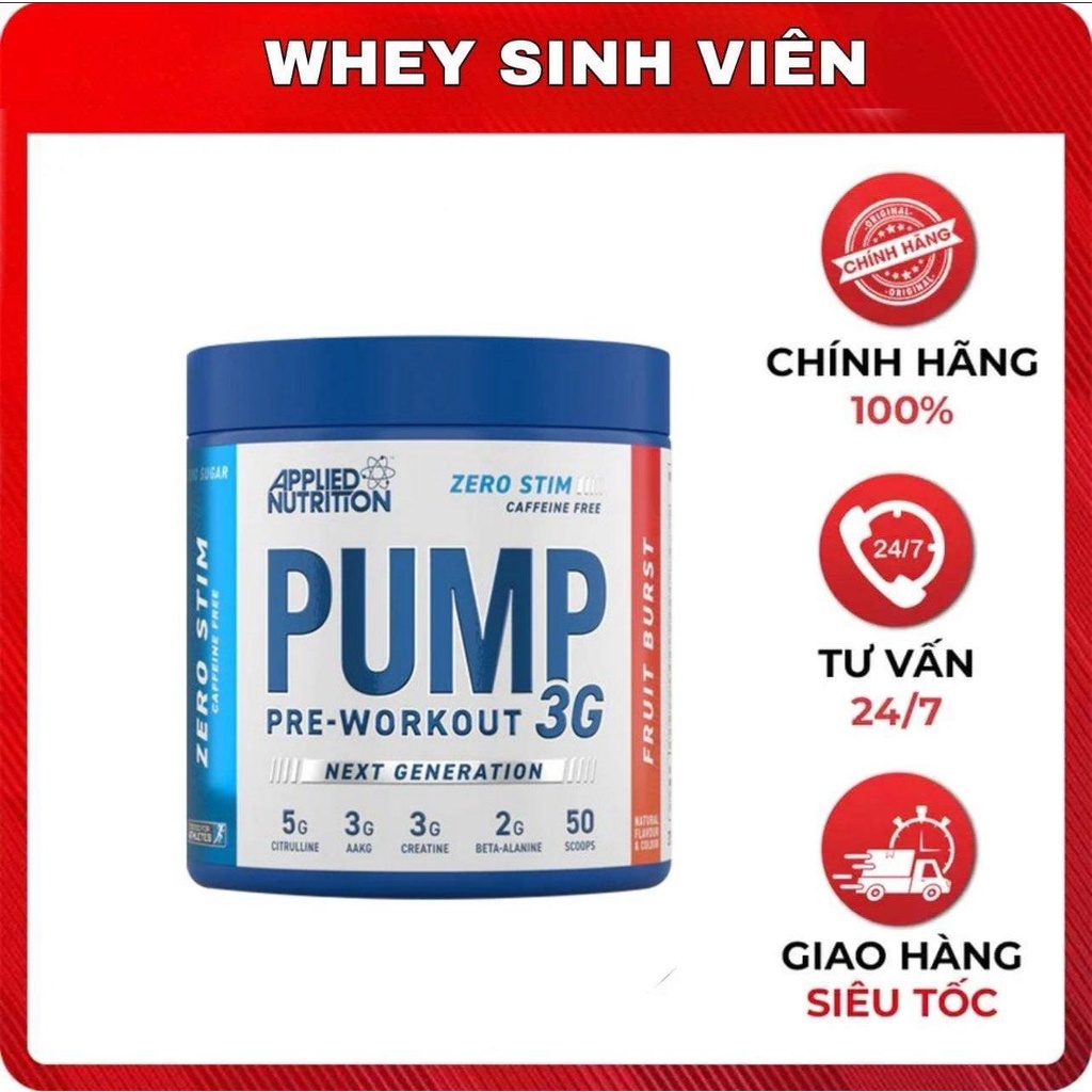 Pump 3G Pre Workout Applied Nutrition 50 muỗng loại - tăng sức mạnh tỉnh táo tập luyện