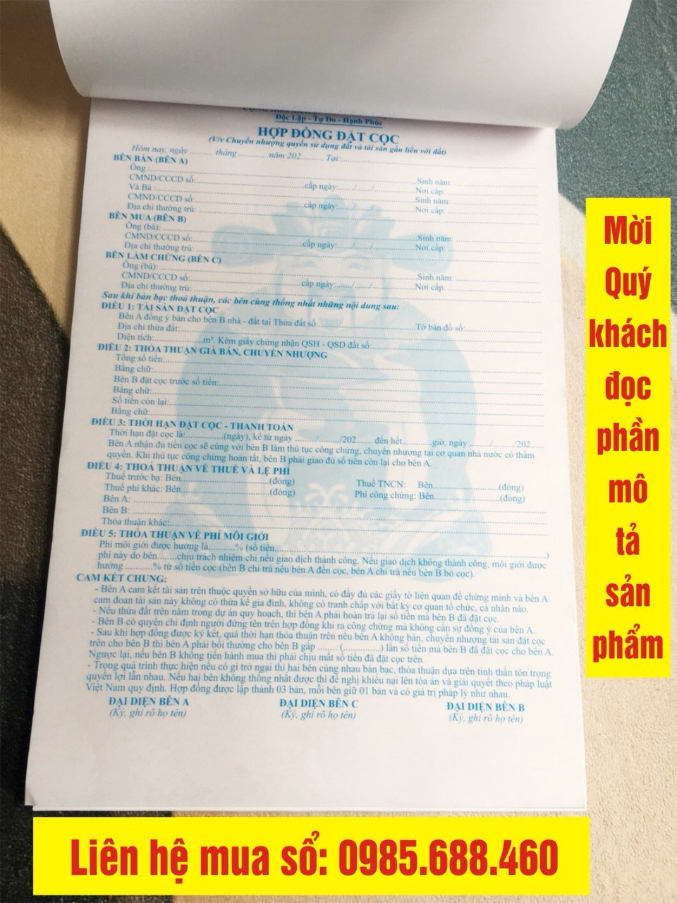 Combo 2 Sổ Hợp Đồng Đặt Cọc Nhà Đất 3 Liên Mới Nhất!