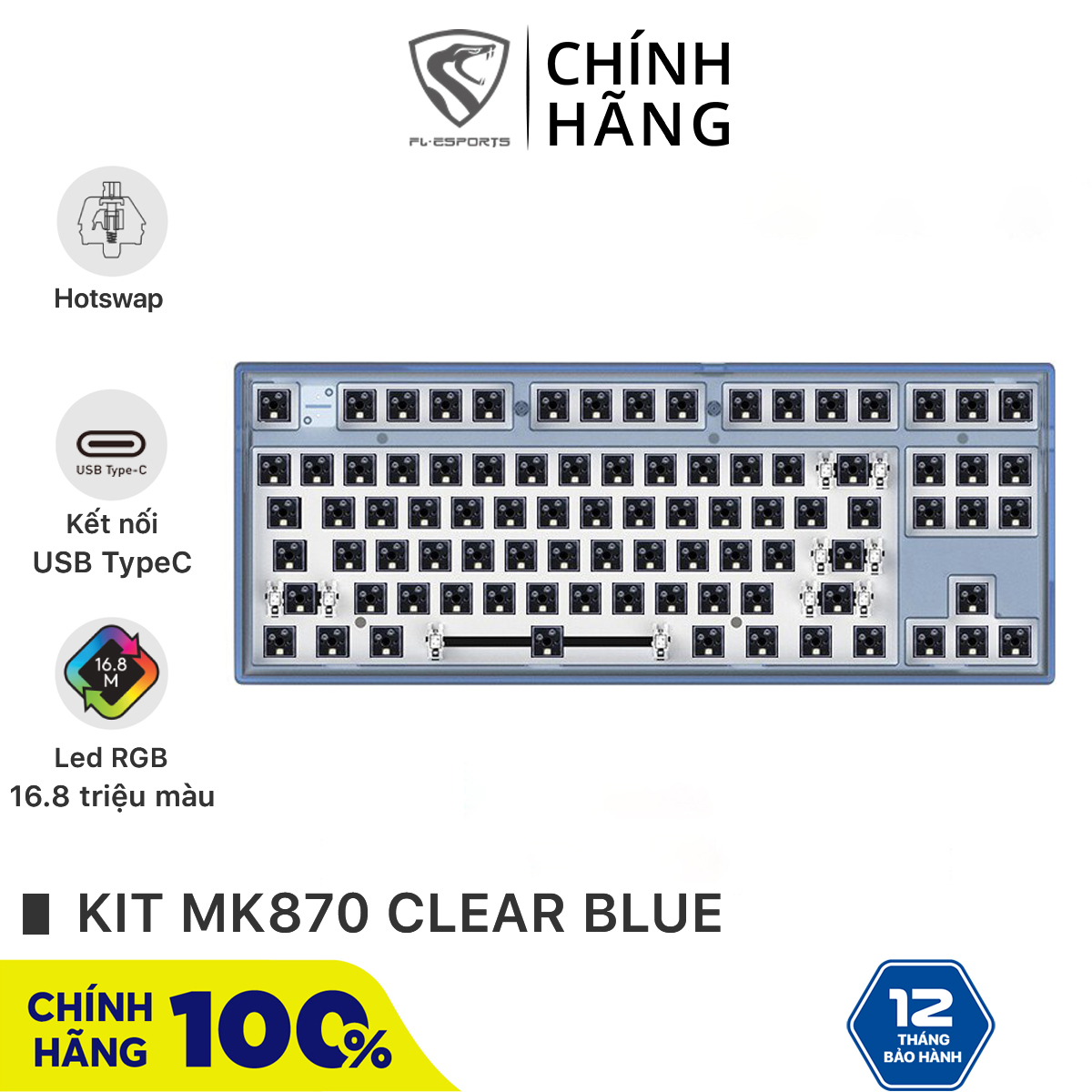 Bộ kit bàn phím cơ FL-Esports MK870 1 Mode Clear Blue - Hotswap - Led RGB - Sẵn foam - Bảo hành 12 tháng thumbnail