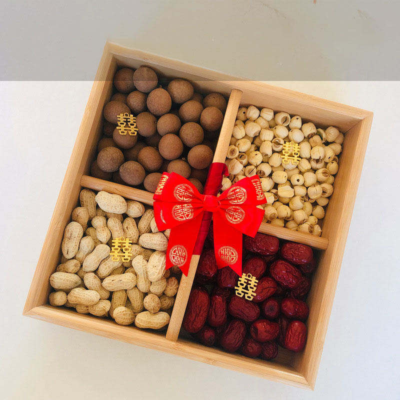 Bamboo Wedding Candy Storage Box with Cover Wedding Box Fruit Plate Dried Fruit Box Melon Seed Plate Handle Snack Nut Box