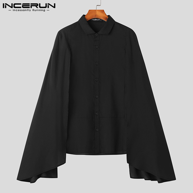 INCERUN Mens Elegance Patchwork Cloak Plain Shirts Formal Party Lapel Tops