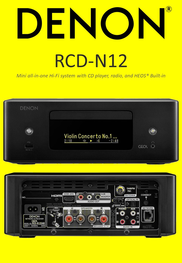 DENON RCD-N12 Mini all-in-one Hi-Fi system with CD player, radio