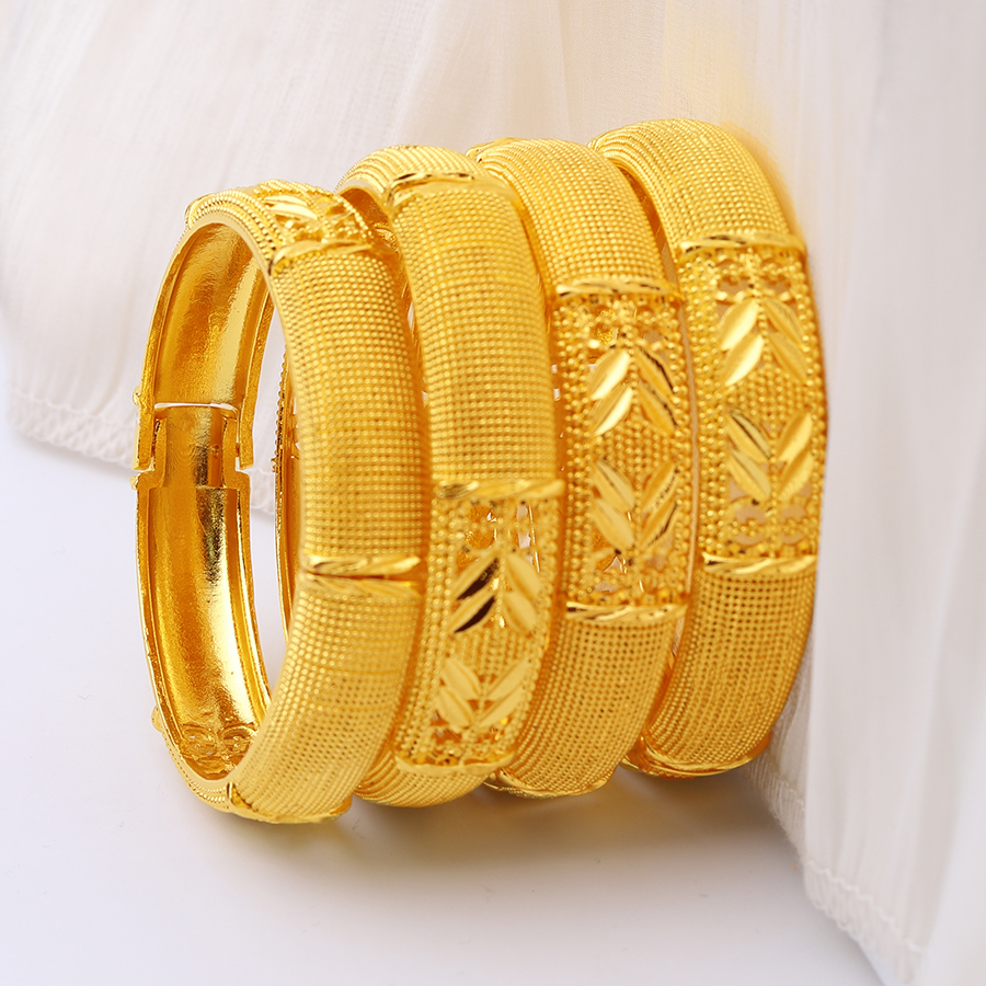 Dubai Luxury Gold Color Bangles For Women 24K Gold Plated Indian African Bracelets Charm Wedding Ethiopian Arabic Hand Jewelry.