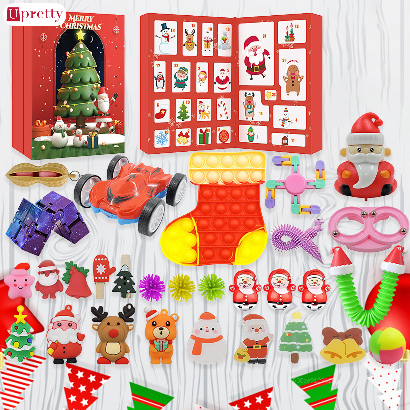 Upretty Christmas Countdown Calendar 24 Days Countdown Cute Ornaments Set for Christmas Tree Fireplace Decoration UT-MY