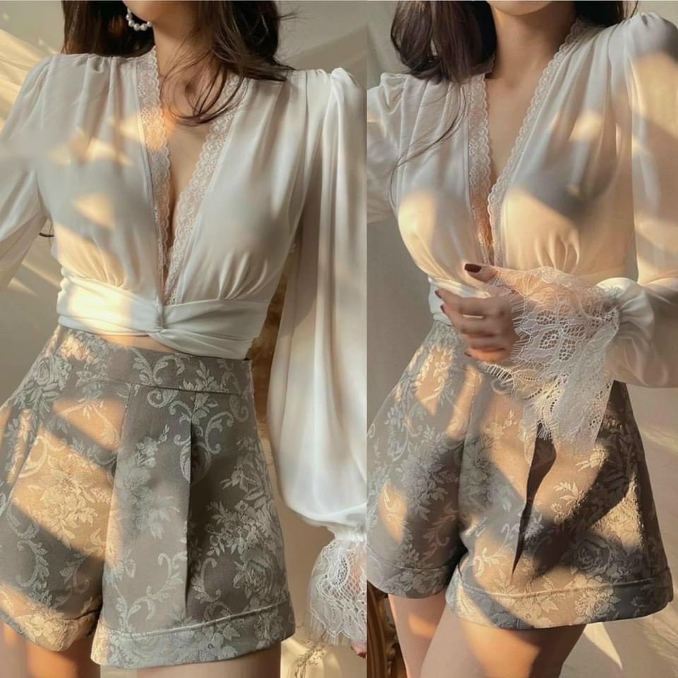 Áo Voan phối Ren cột nơ dễ Phối đồ,Áo Kiểu cột nơ,LY STORE