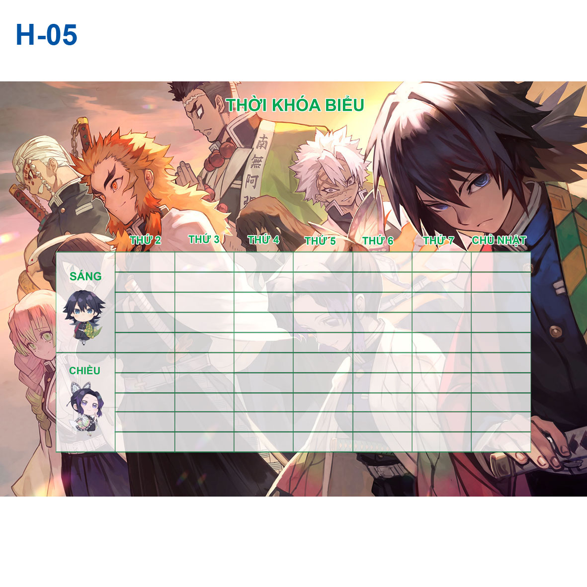 Thời Khóa biểu anime Kimetsu No Yaiba ( Nhiều mẫu khác nhau- combo 3 tờ thời khóa biểu -22k)