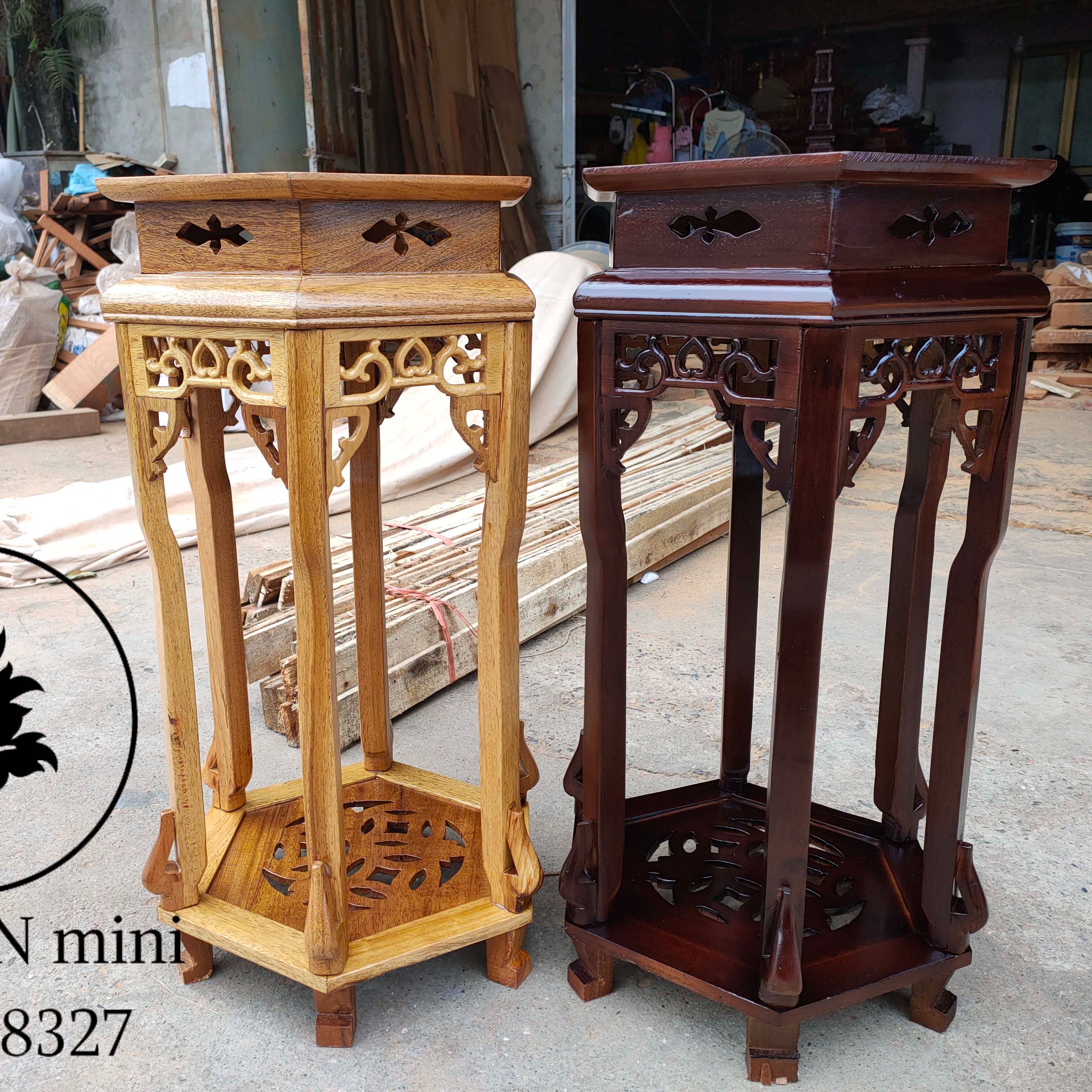 Đôc lục giác gỗ gụ đôn cao cấp đôn ghế đôn,đôn kê chậu hoa cỡ mặt 30 có 4 cỡ cao là 50,60,70,80