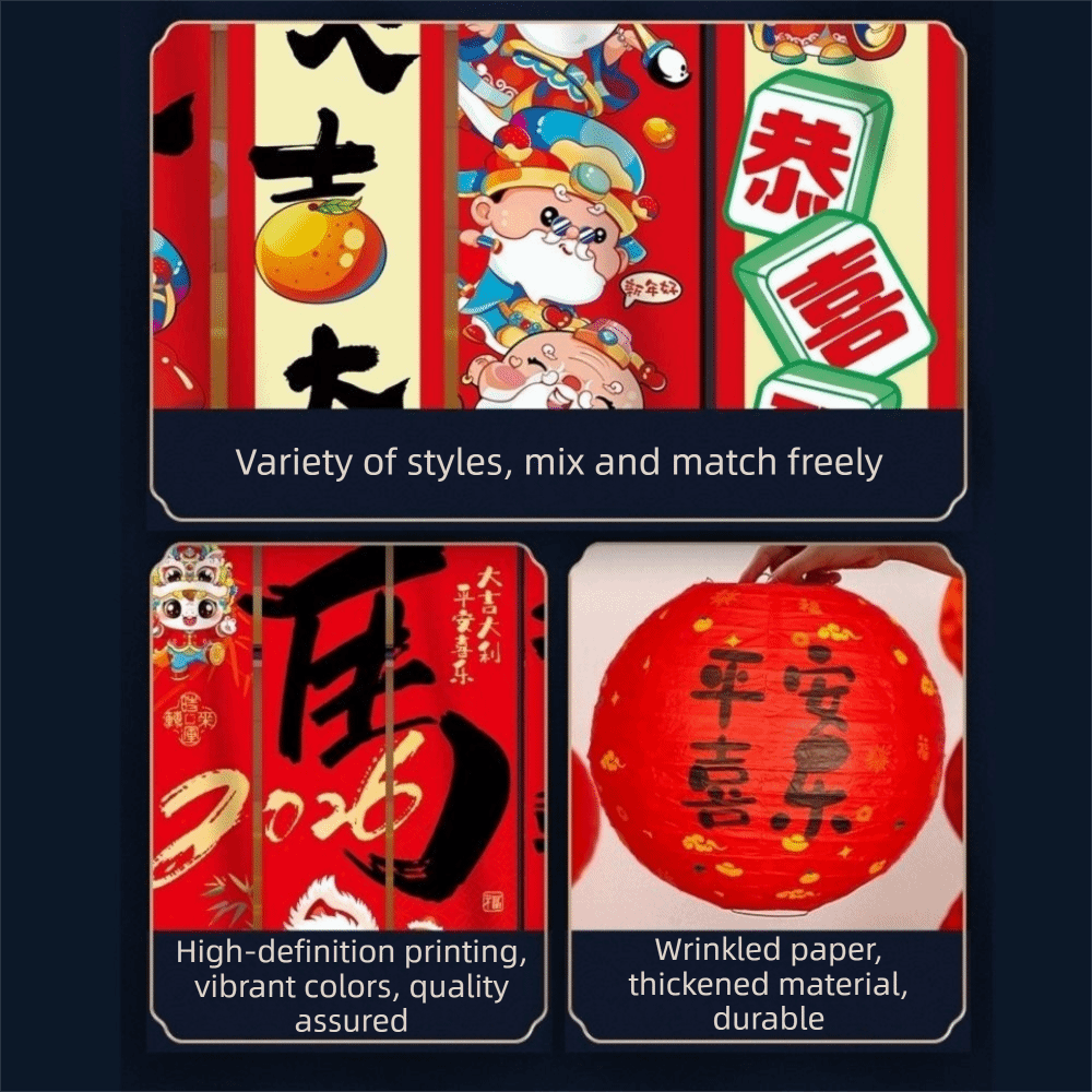 5Pcs/Set Creative Chinese Style 2026 New Year Hanging Cloth Traditional Decorative Chinese New Year Banner Blessing Words Year of Horse Flags Shopping Mall. 