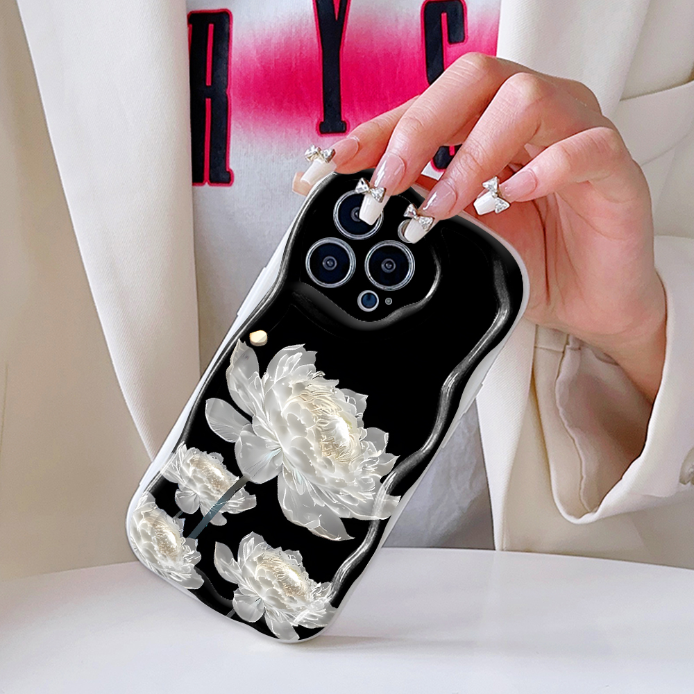 UCUC for Infinix Note 50 4G Note 50 Pro 4G Back Cover White Lotus Flowers Wavy Edge Soft Texture Silicone Phone Case. 