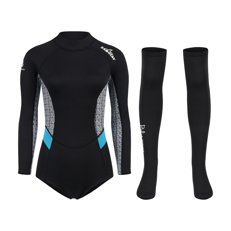 Women Twopiece Wetsuits 2MM Neoprene Coldproof Long Sleeve Diving