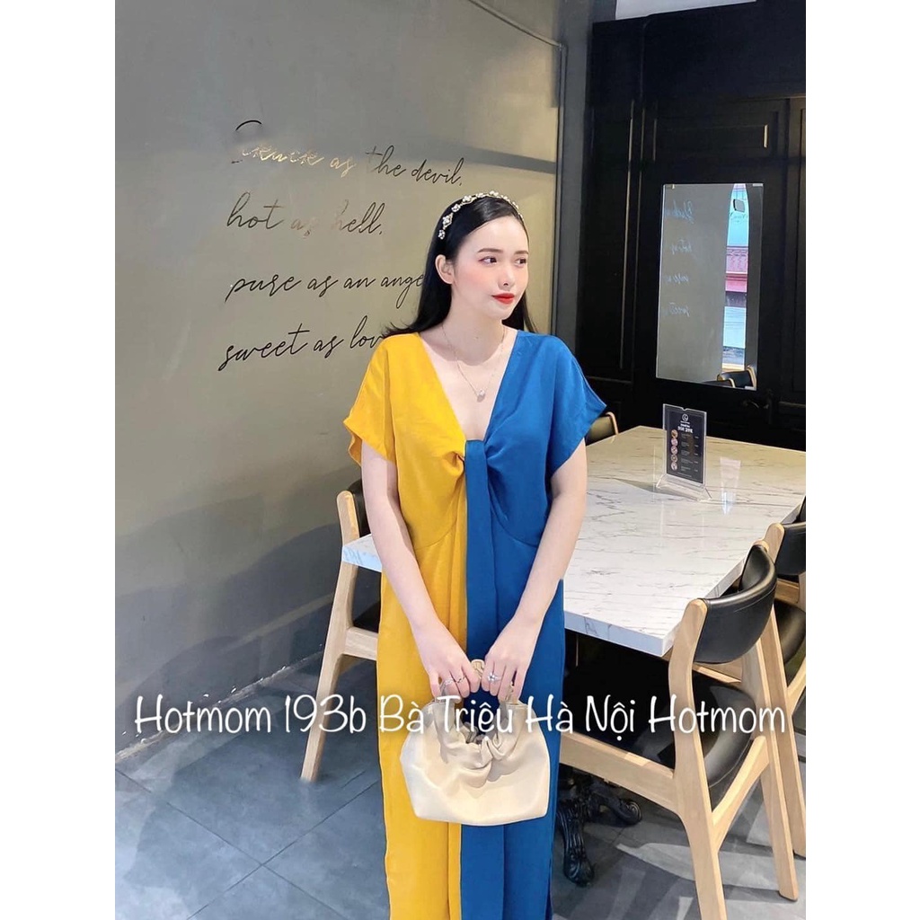 Đầm lụa phối màu mặc được 2 dáng