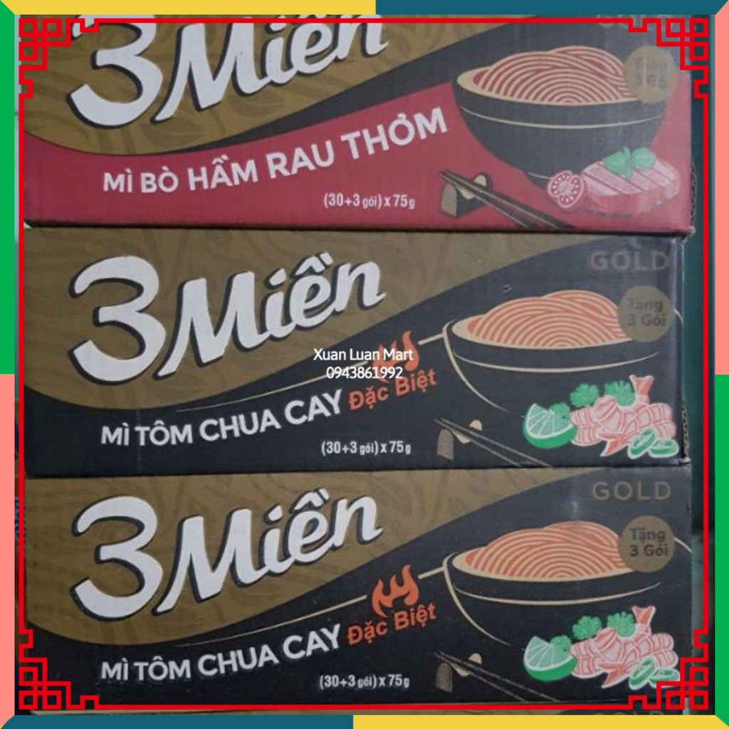 Thùng 30 gói mì tôm 3 miền bò rau thơm