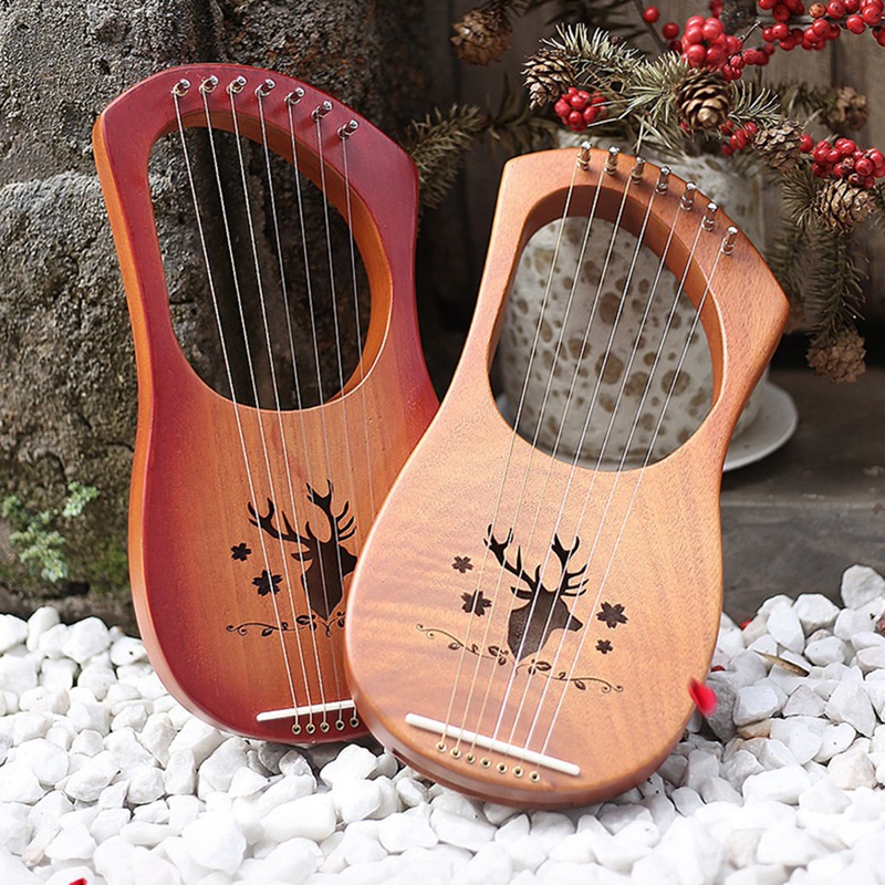 7 String Lyre Harp Wood String Instrument with Carry Bag Extra String Set and Accessaries Style