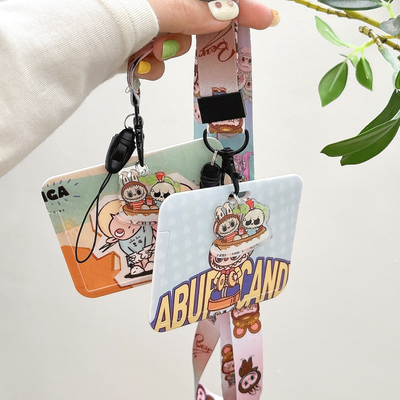 EB Cartoon Labubu Card Holder Hirono Card Cover Molly ID Name Tag With Lanyard. 