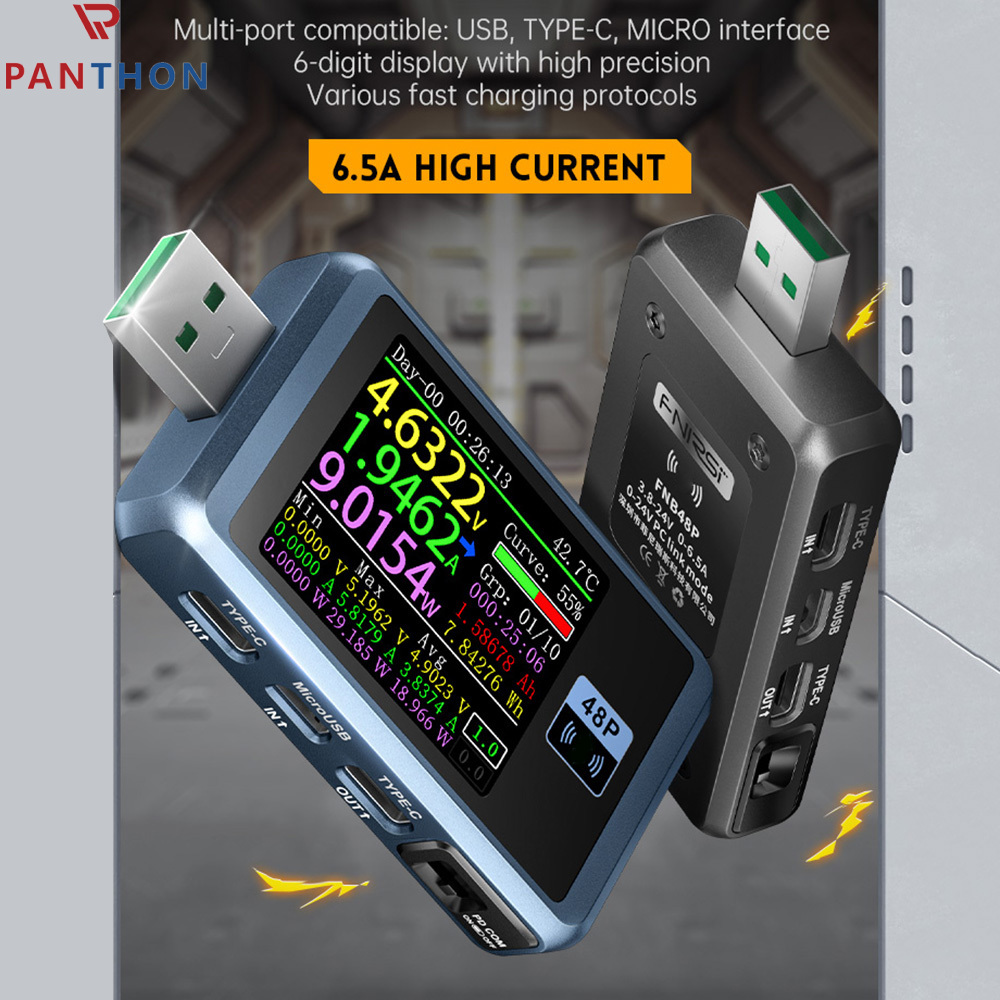 【💕Ready Stock🎉】PANTHON FNIRSI-FNB48P USB Mobile DC Charger Tester USB Voltage Meter and Current Tester LCD Display Power Tester Multimeter Ammeter Voltmeter