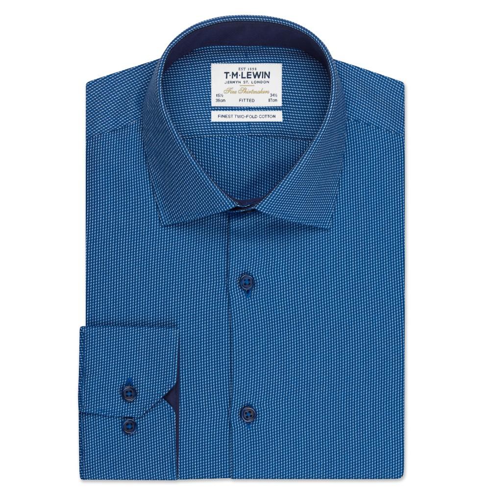 T.M.Lewin   Fitted Blue Twill Shirt 