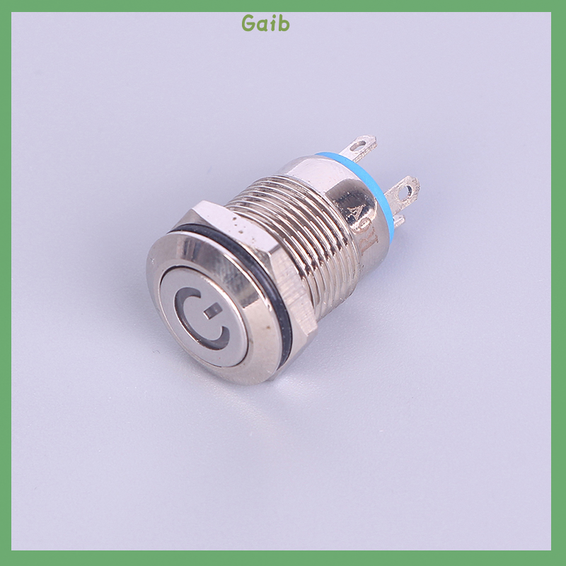 Gaib 12mm 12V Latching Push Button Black Metal LED Power Momentary Switch Waterproof.