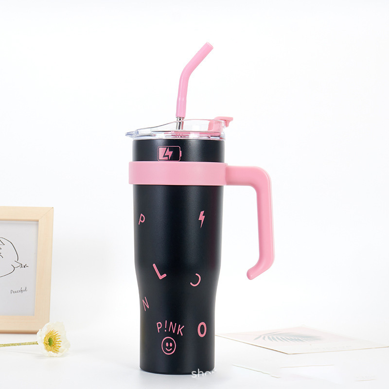 Big Mac 304 stainless steel thermos cup, large capacity handle, cold-keeping ice cup, all-season straw cup, car cup