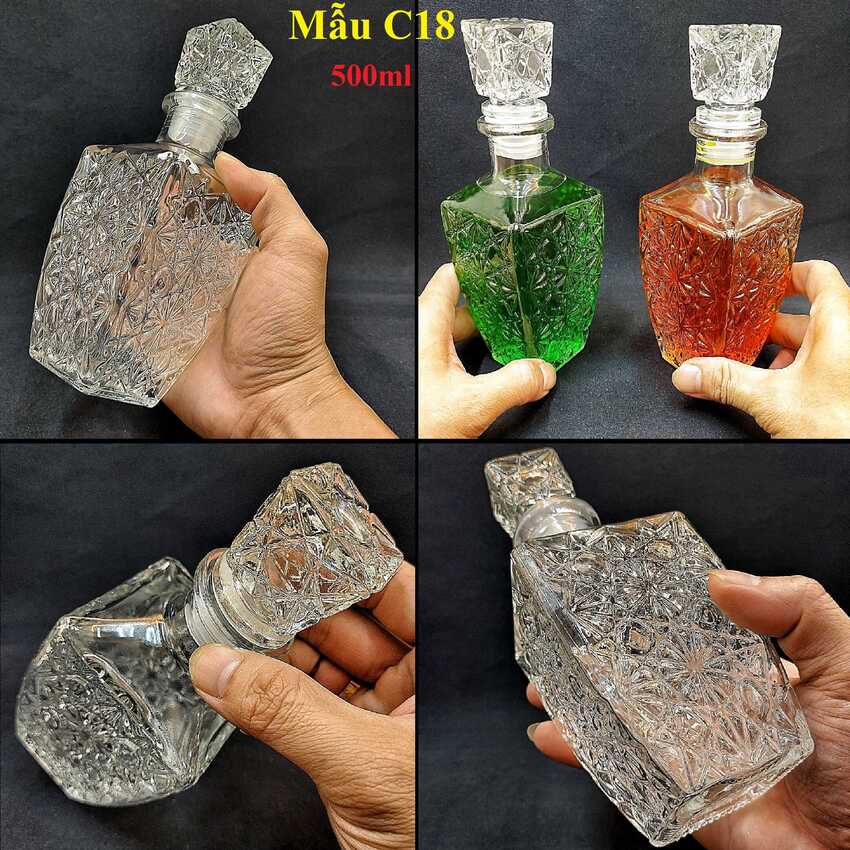 Glass bottle 500ML – Square shape – Bevelled bottom design – 1 bottle (C18 pattern)