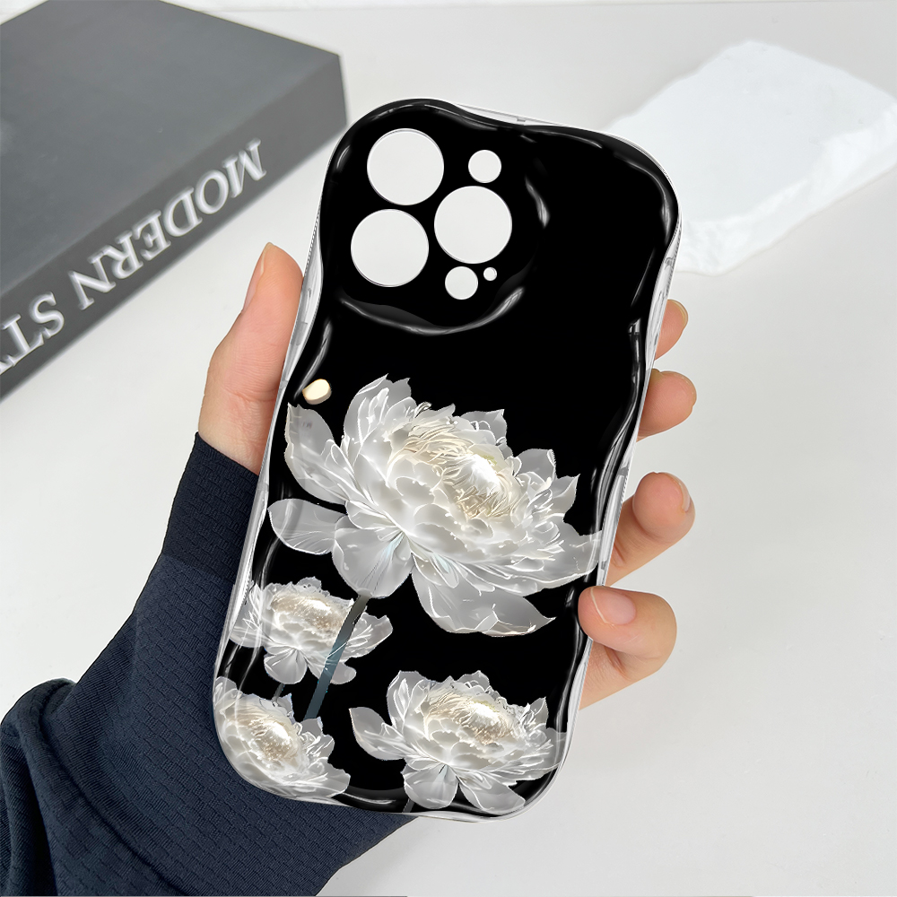 Jizetin for Redmi 10 Back Cover White Lotus Flowers Wavy Edge Soft Silicone Phone Case. 