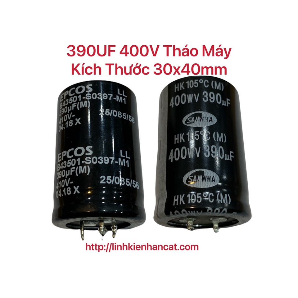 Tụ nguồn 390uf 400v kích thước 30x45mm tháo máy