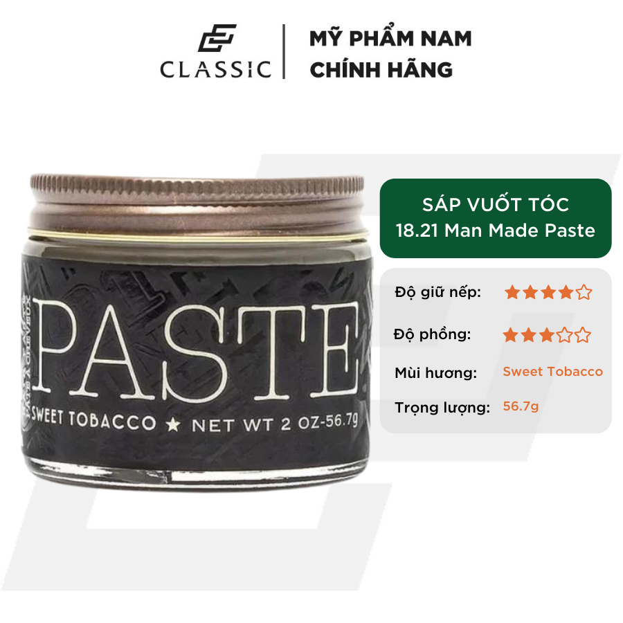 Sáp vuốt tóc 18.21 man made paste 56.7g