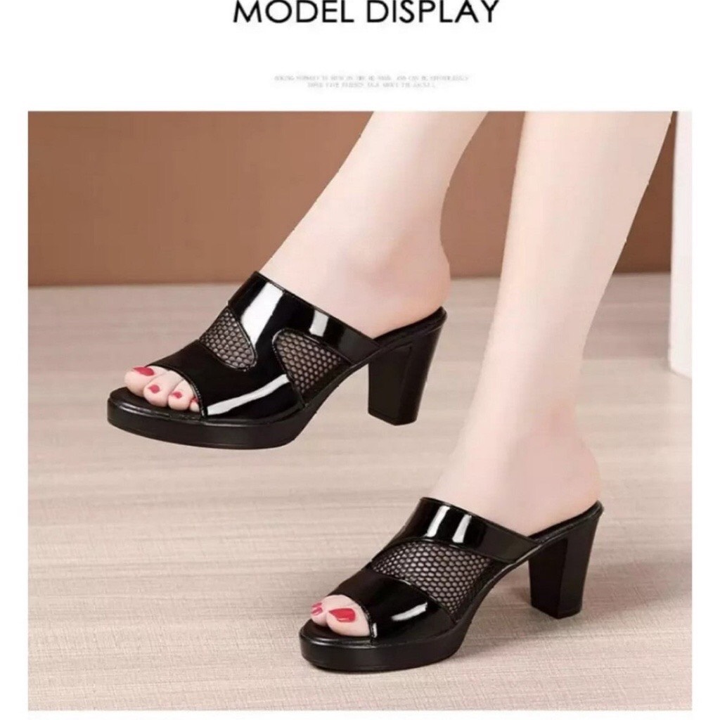 Dép cao gót phối lưới