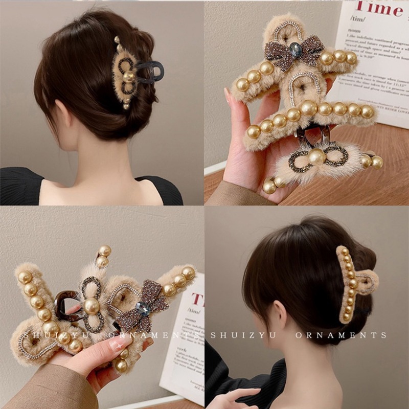 Kẹp Tóc Đính Đá Hình Nơ Bằng Lông Nhung Cao Cấp