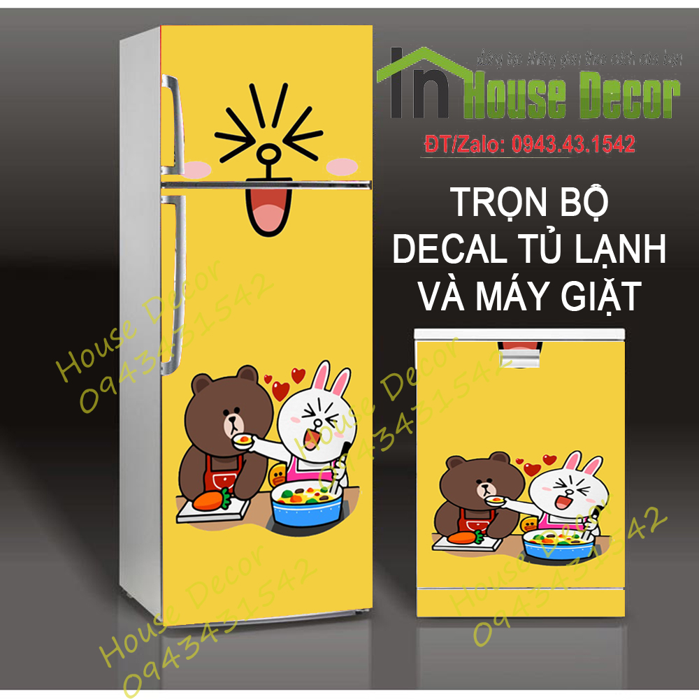 Decal dán trang trí tủ lạnh hình gấu - TL102
