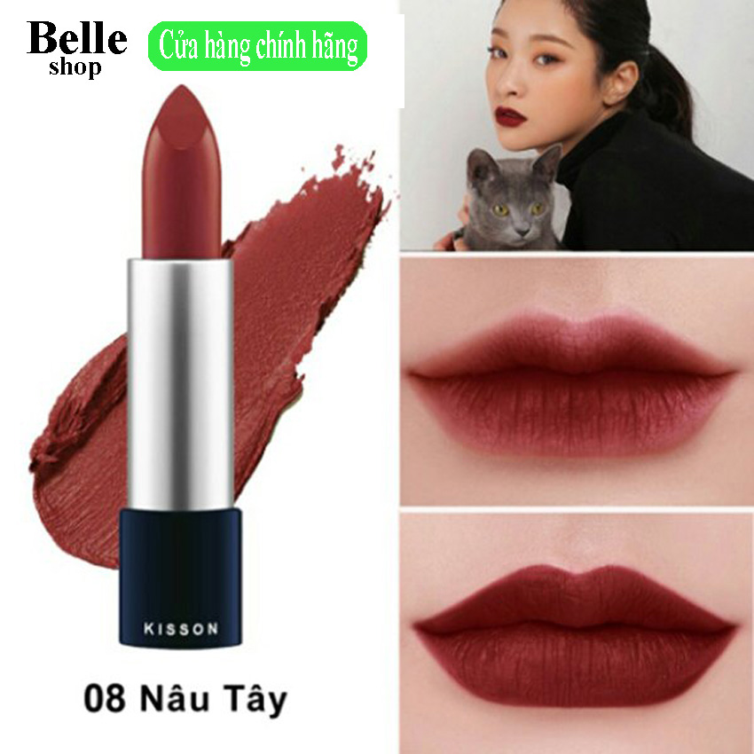 Son lì mịn môi thiên nhiên KISSON màu nâu tây, dạng thỏi 3.5g, chiết xuất từ thiên nhiên, siêu mịn mượt bền màu, dưỡng ẩm tốt