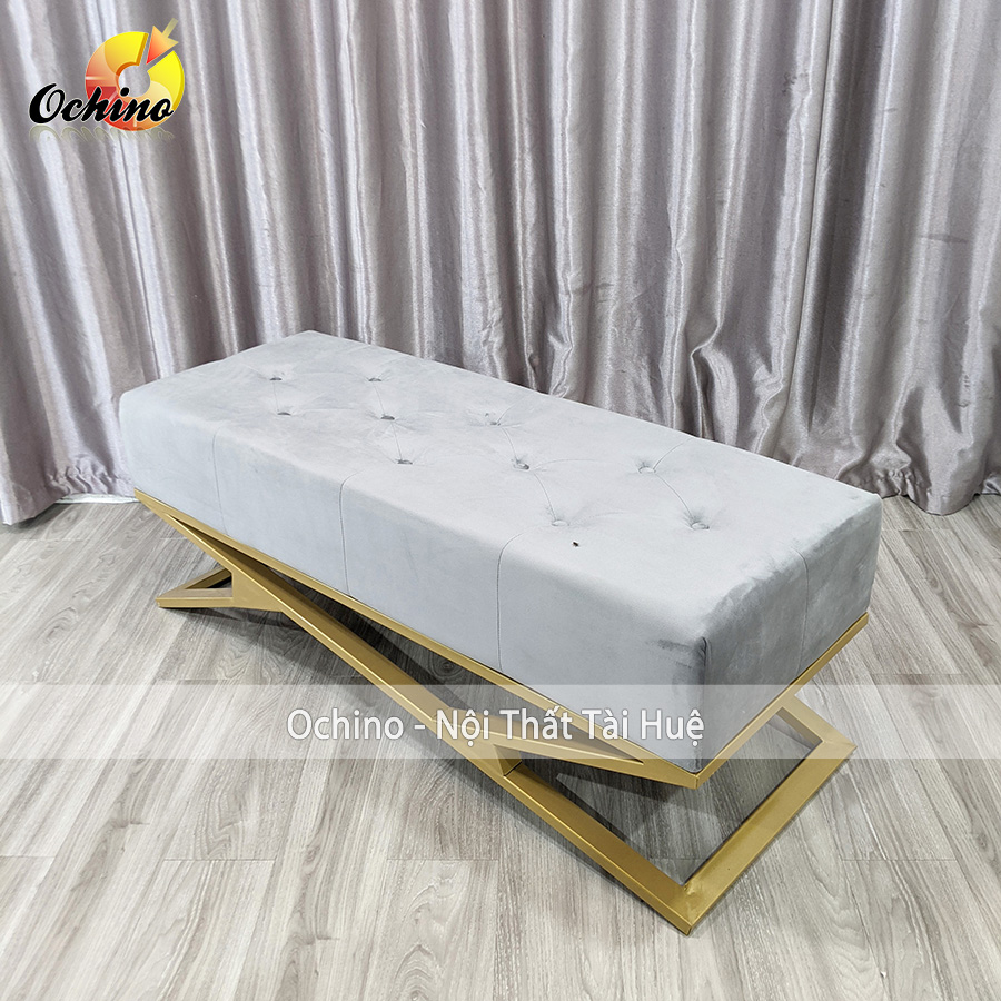 Ghế dài phòng khách, ghế băng chờ chân vàng sang chảnh 80cm