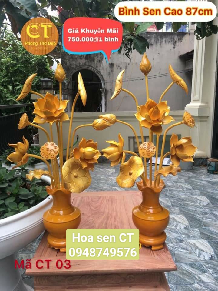 Bình hoa sen gỗ mít cao 87 cm