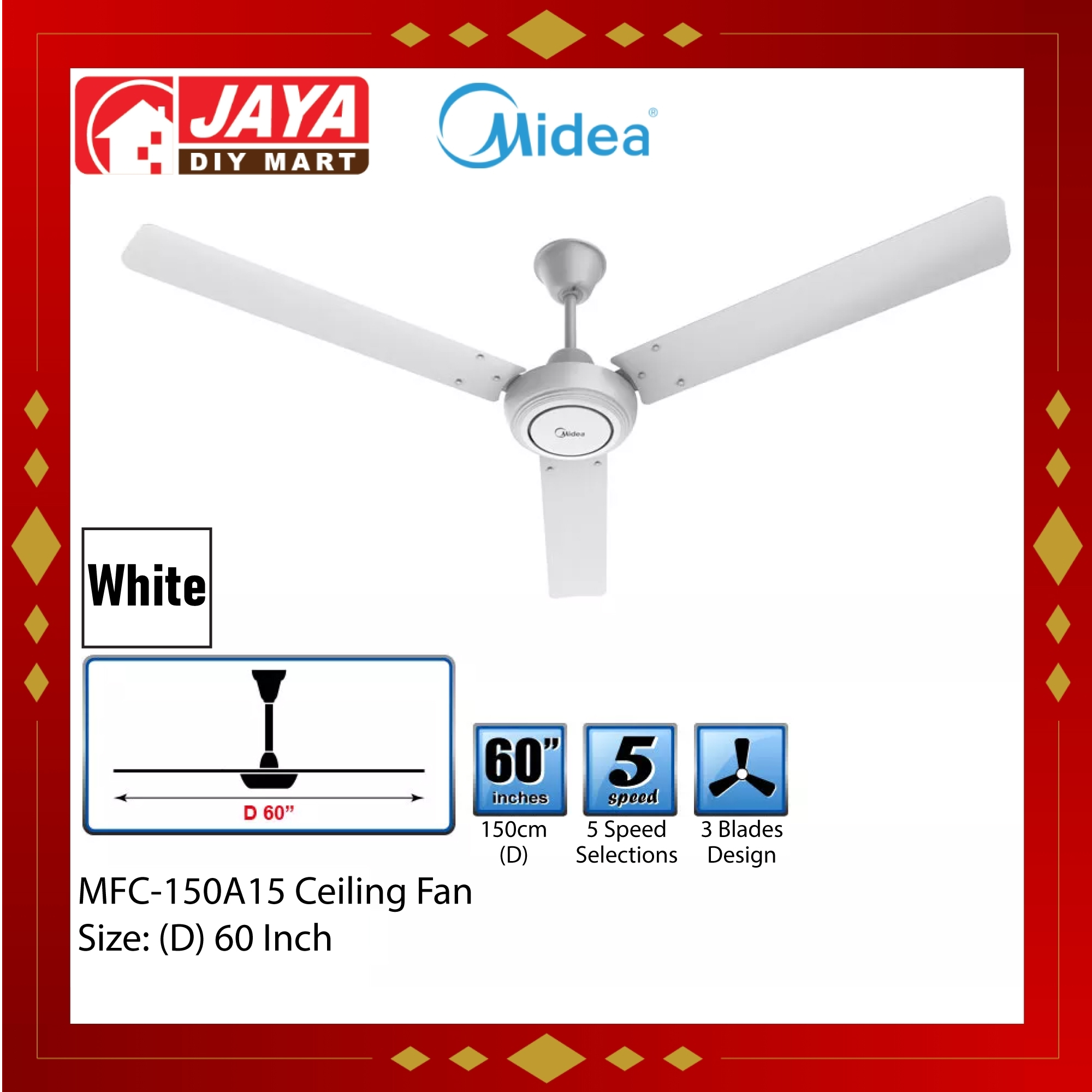 Midea MFC150A15 Ceiling Fan 60 Inch JAYA DIY MART Lazada