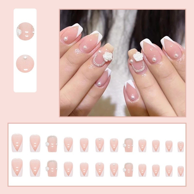 【WITH GLUE】24Pcs Fake Nails Pattern DIY Art Design False Nails Wearable Nails Stylish Pattern Artificial Nails. 